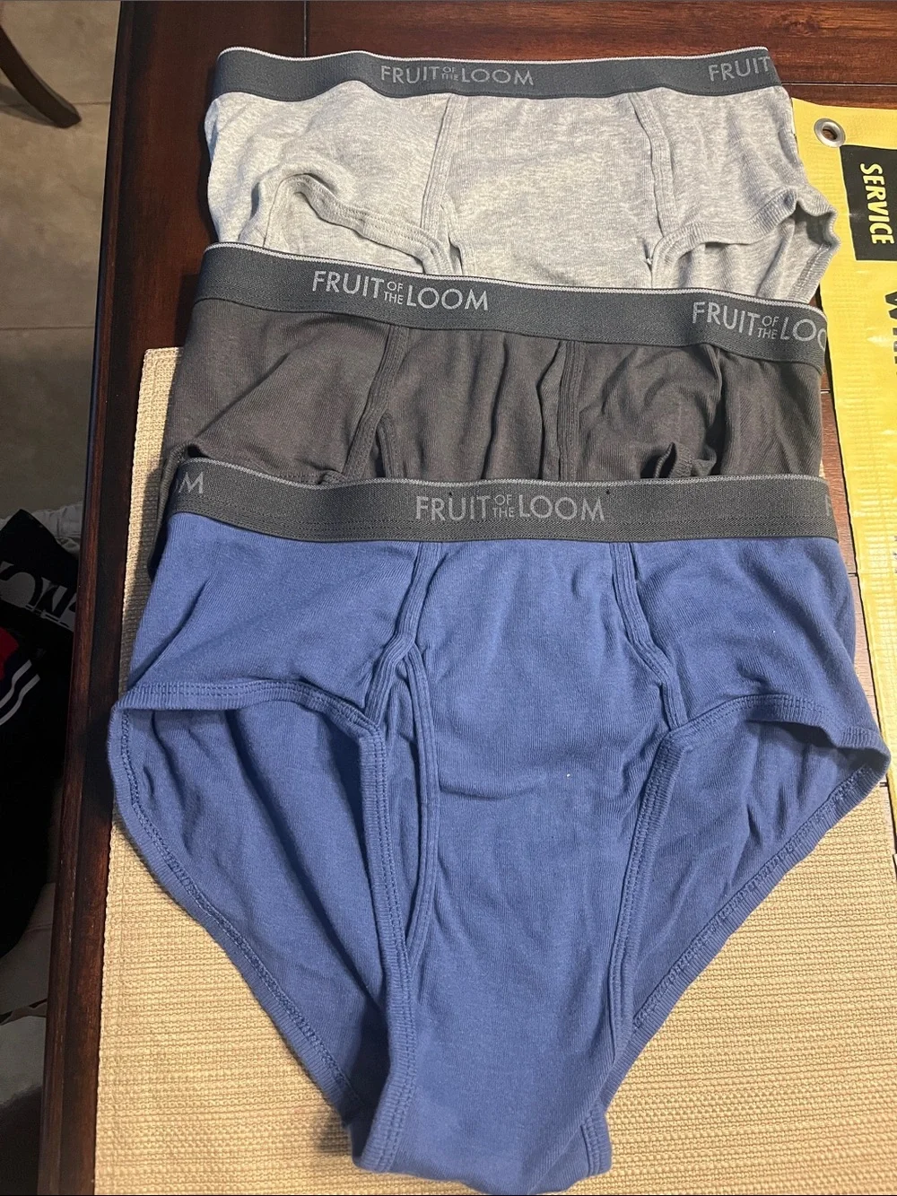 Bundle this .73.. Fruit of the Loom Men's Briefs 3-Pack - Blue, Black, Gray l
